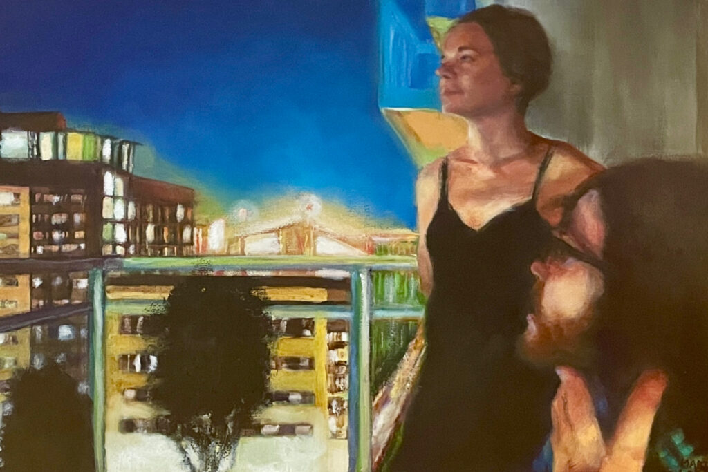 Portrait in oil of siblings in Griffintown, Montreal.